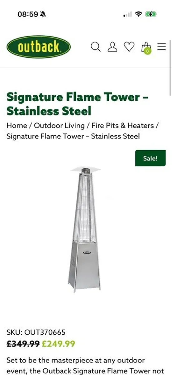 Patio Heater -  Bondi by Outback Flamethrower (+cover) - Image 2