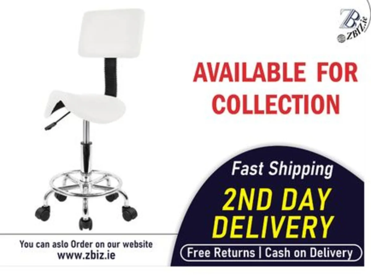 Saddle Stool Chair PU Leather Swivel w/ Footrest - Image 1