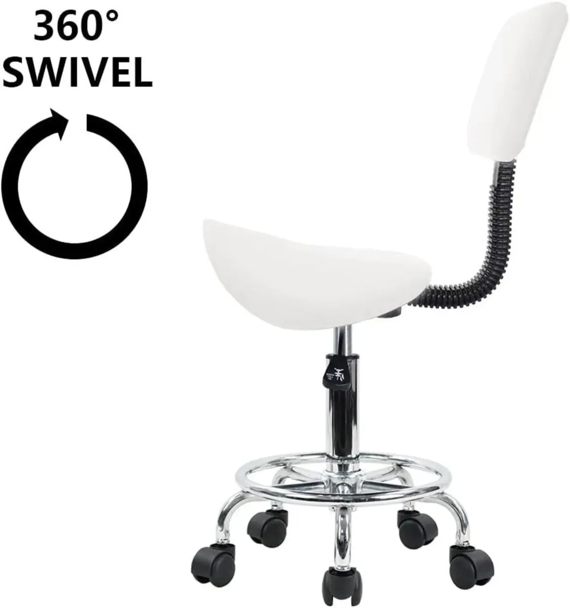 Saddle Stool Chair PU Leather Swivel w/ Footrest - Image 3