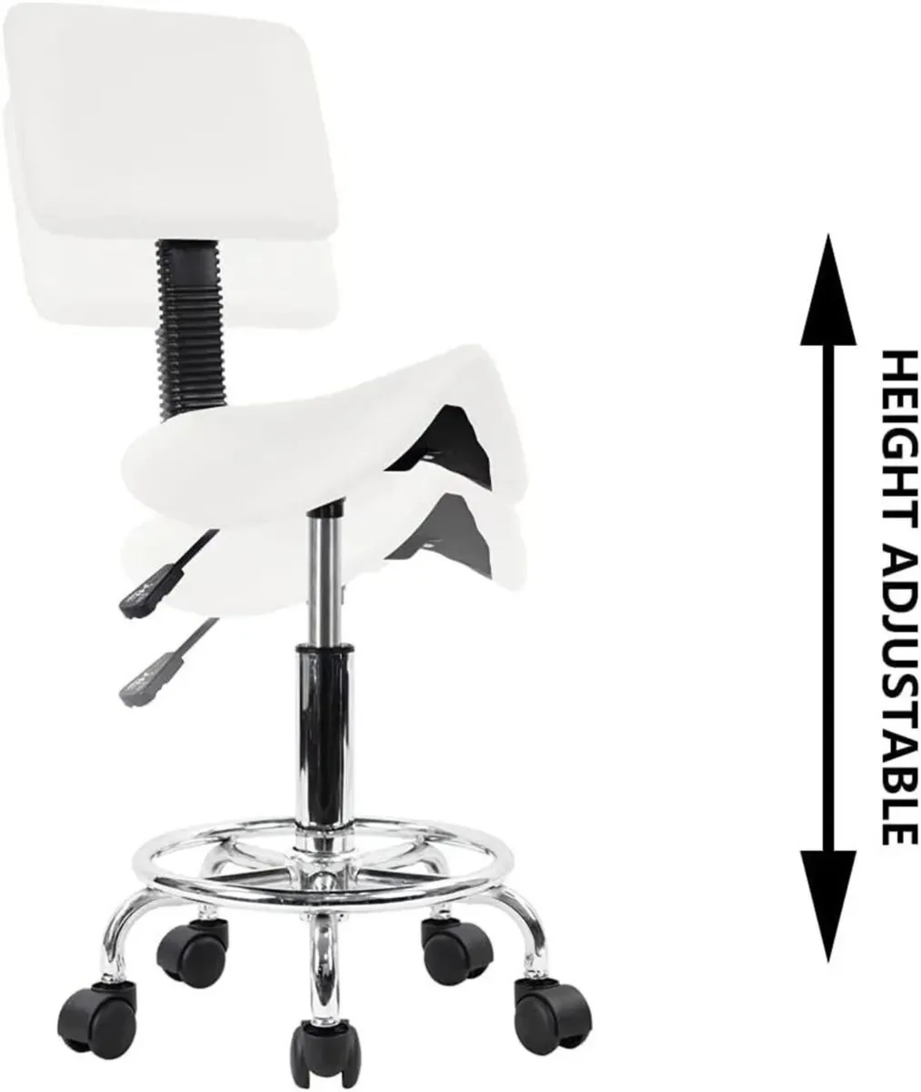 Saddle Stool Chair PU Leather Swivel w/ Footrest - Image 4