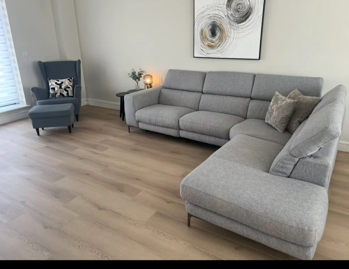Modern Grey Corner Sofa + Electric Recliner - Image 1
