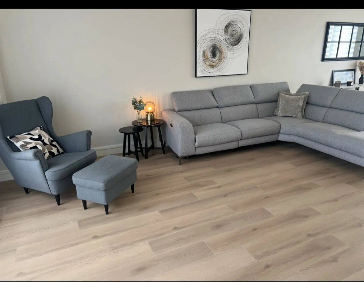 Modern Grey Corner Sofa + Electric Recliner - Image 2
