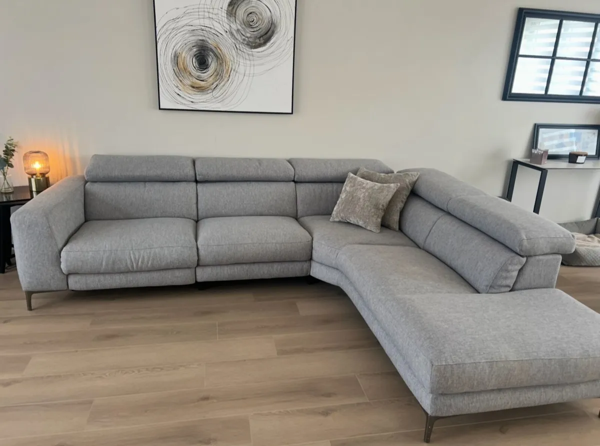 Modern Grey Corner Sofa + Electric Recliner - Image 3