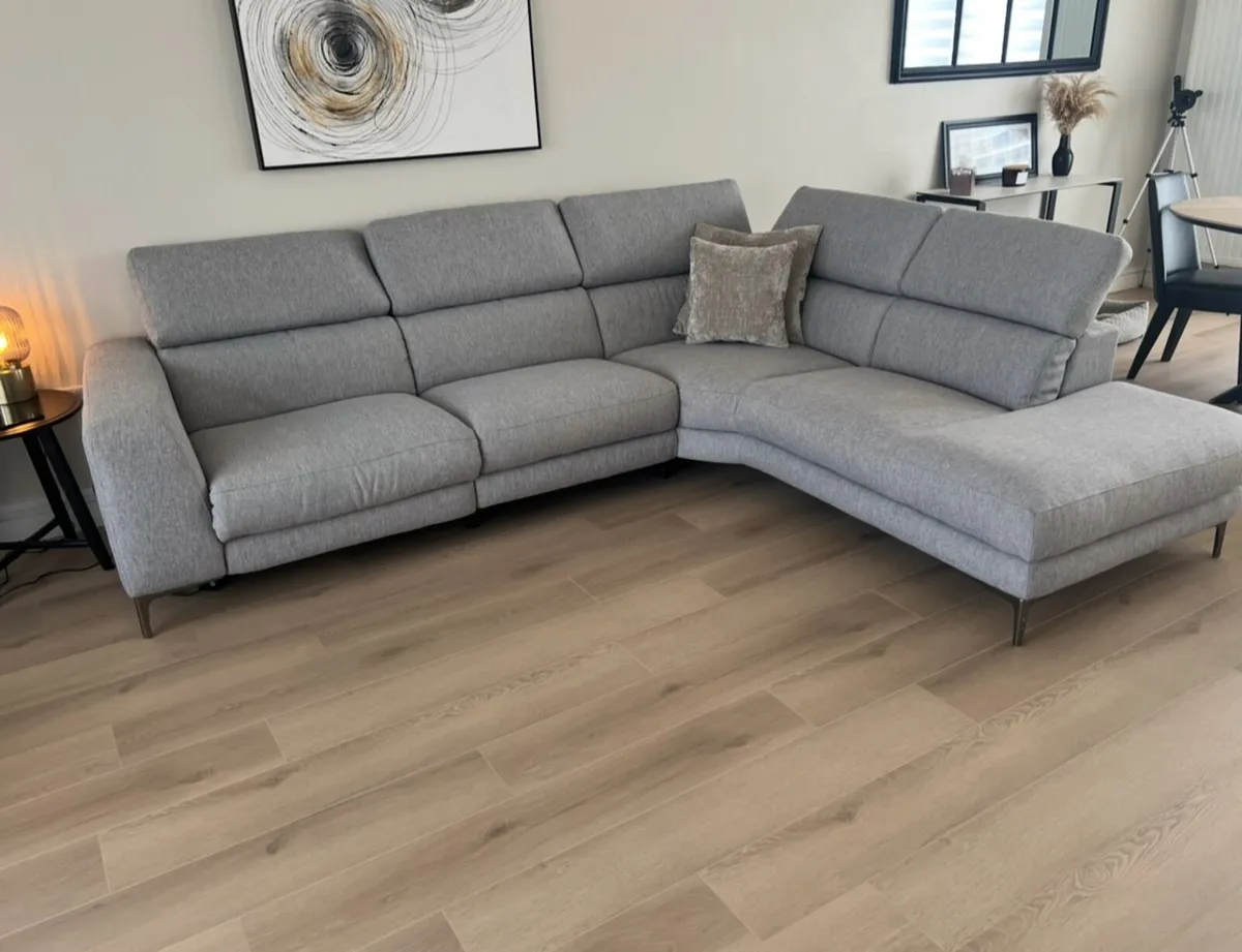 Modern Grey Corner Sofa + Electric Recliner - Image 4