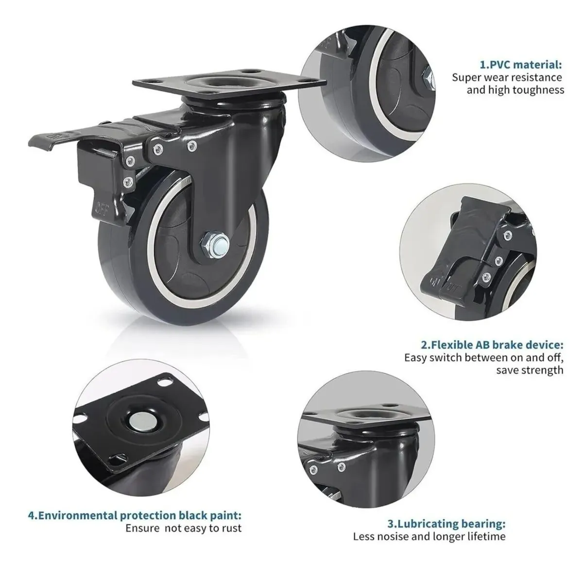 Heavy Duty 50mm Castor Wheels, 200KG Capacity - Image 4