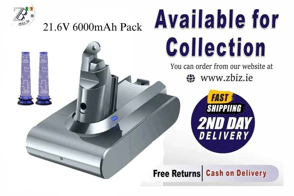 Replacement V6 Battery for Dyson, 21.6V, 6000mAh - Image 1
