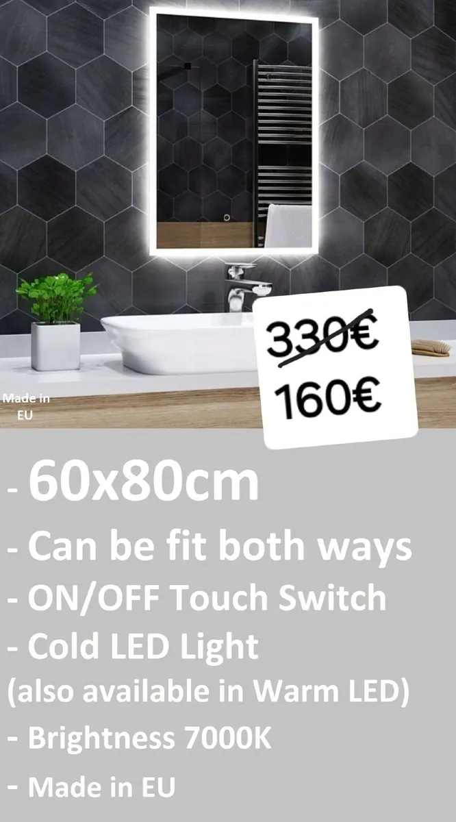 LED Bathroom Mirror 60x80cm Touch Switch Makeup - Image 1