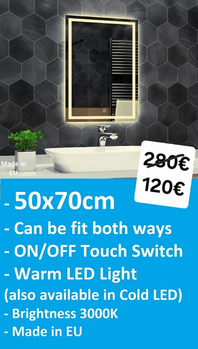 LED Bathroom Mirror 50x70cm Touch Switch Makeup - Image 1