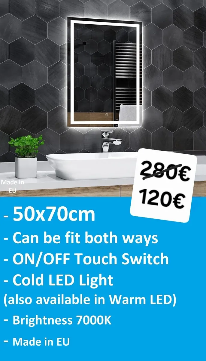 LED Bathroom Mirror 50x70cm Touch Switch Makeup - Image 3
