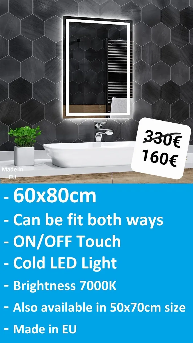 LED Bathroom Mirror 60x80cm Touch Switch Bright - Image 1