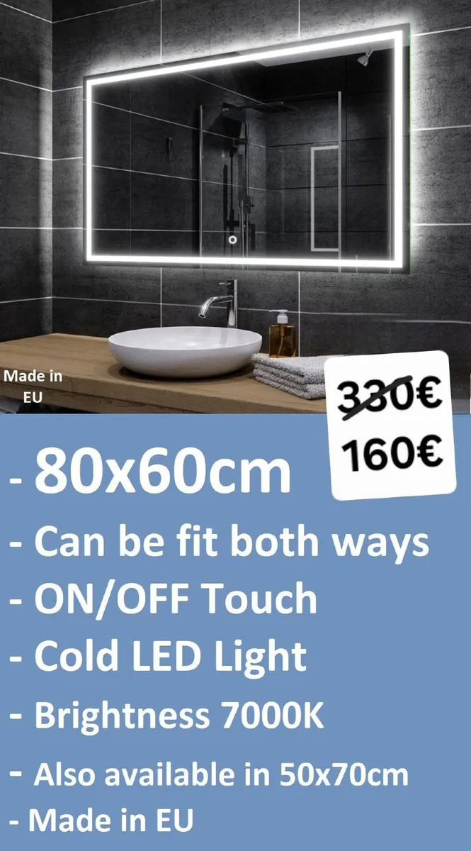 LED Bathroom Mirror 80x60cm Touch Switch Bright - Image 1