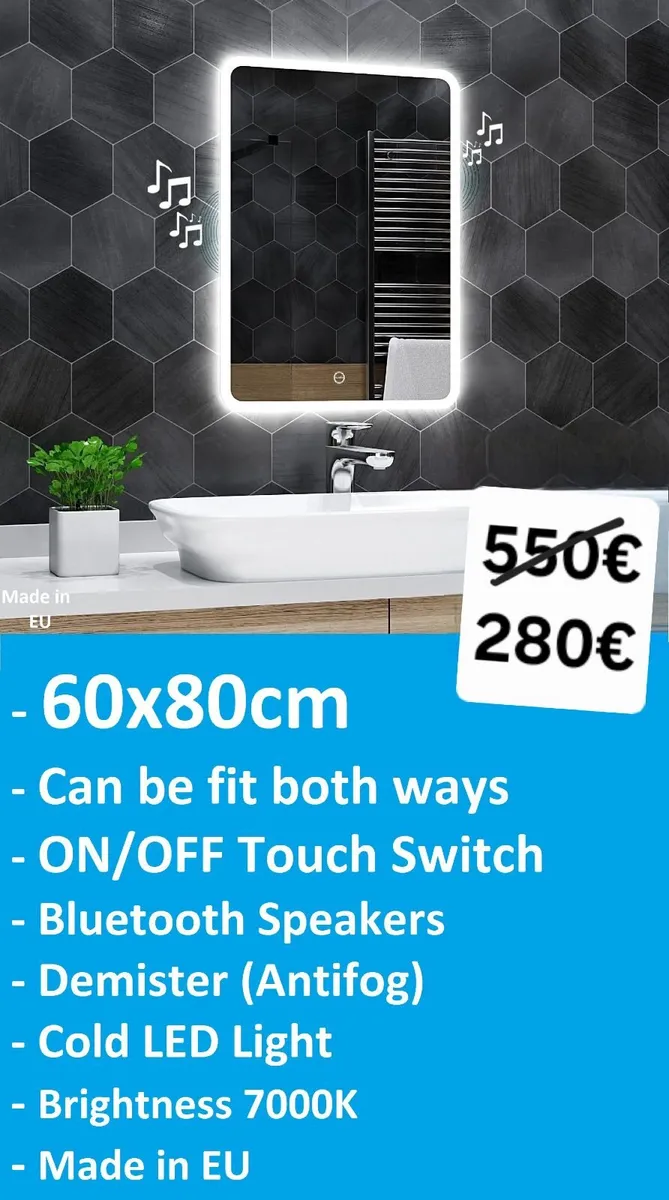 LED Bathroom Mirror Bluetooth Speakers Fog Free - Image 1
