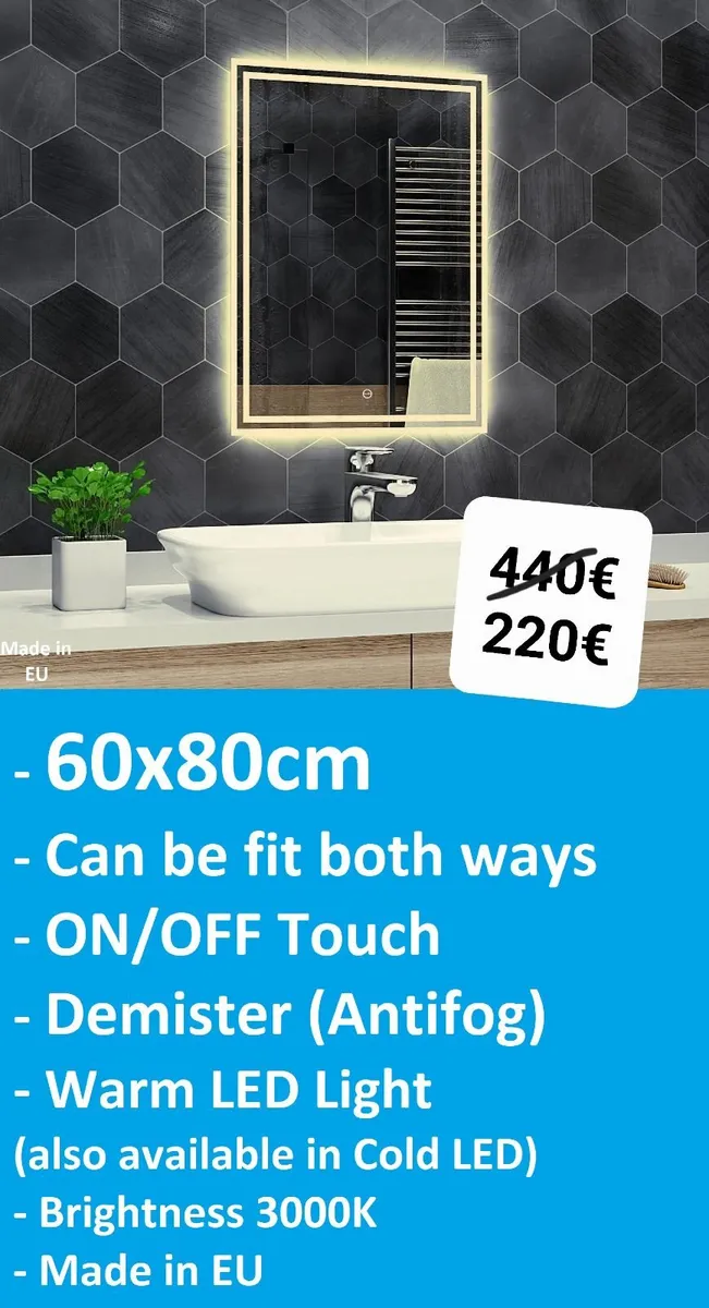 LED Bathroom Mirror Antifog Defogger 80x60 60x80cm - Image 4