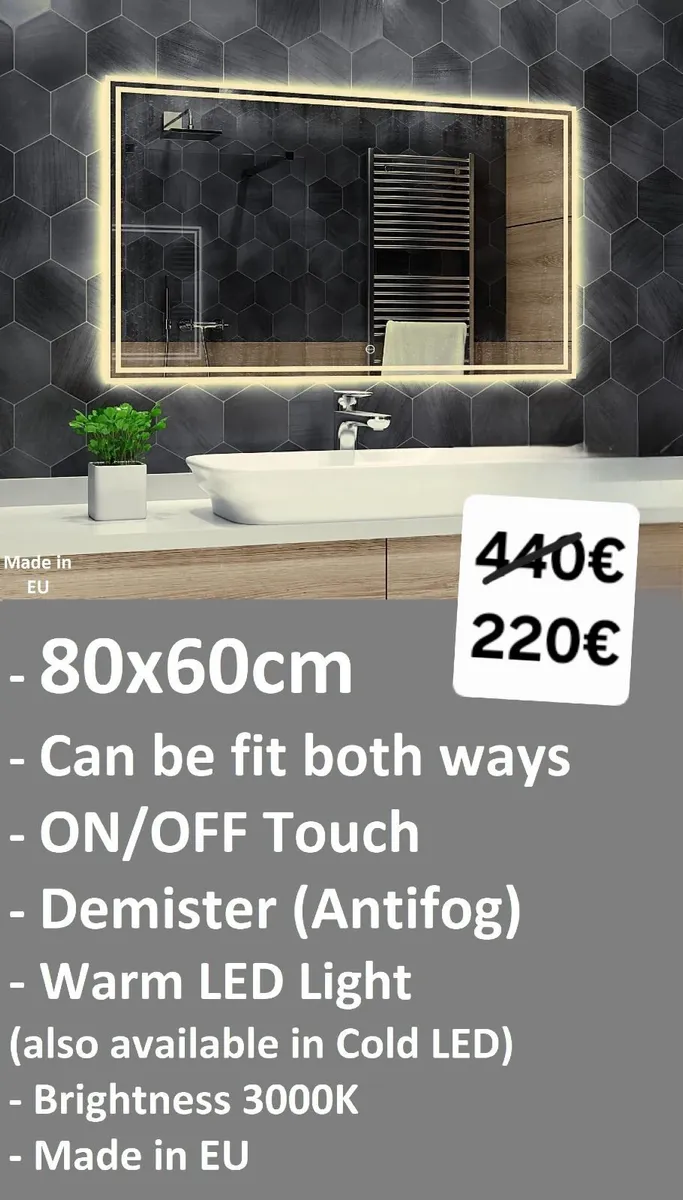 LED Bathroom Mirror 80x60cm Touch Switch Antifog - Image 1