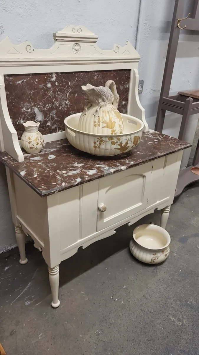 Early 1900s marble top oak wash stand - Image 2
