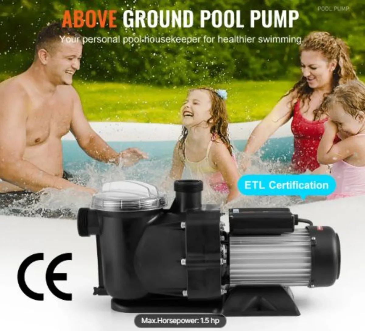 Above Ground Pool Pump, 1118W(1.5HP), 378 L/min - Image 2