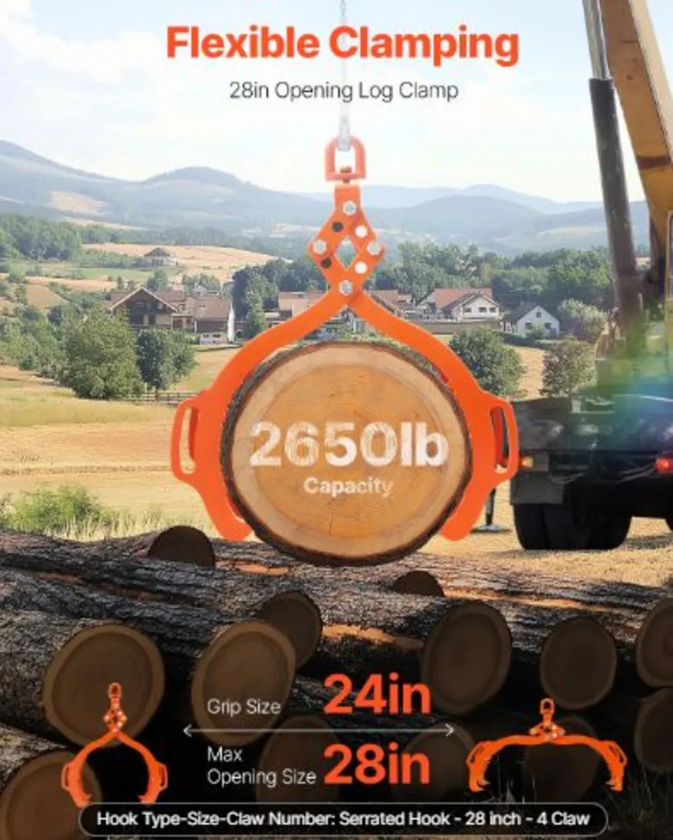 28in Log Lifting Tongs,4-Claw Log Tongs,Heavy Duty - Image 4