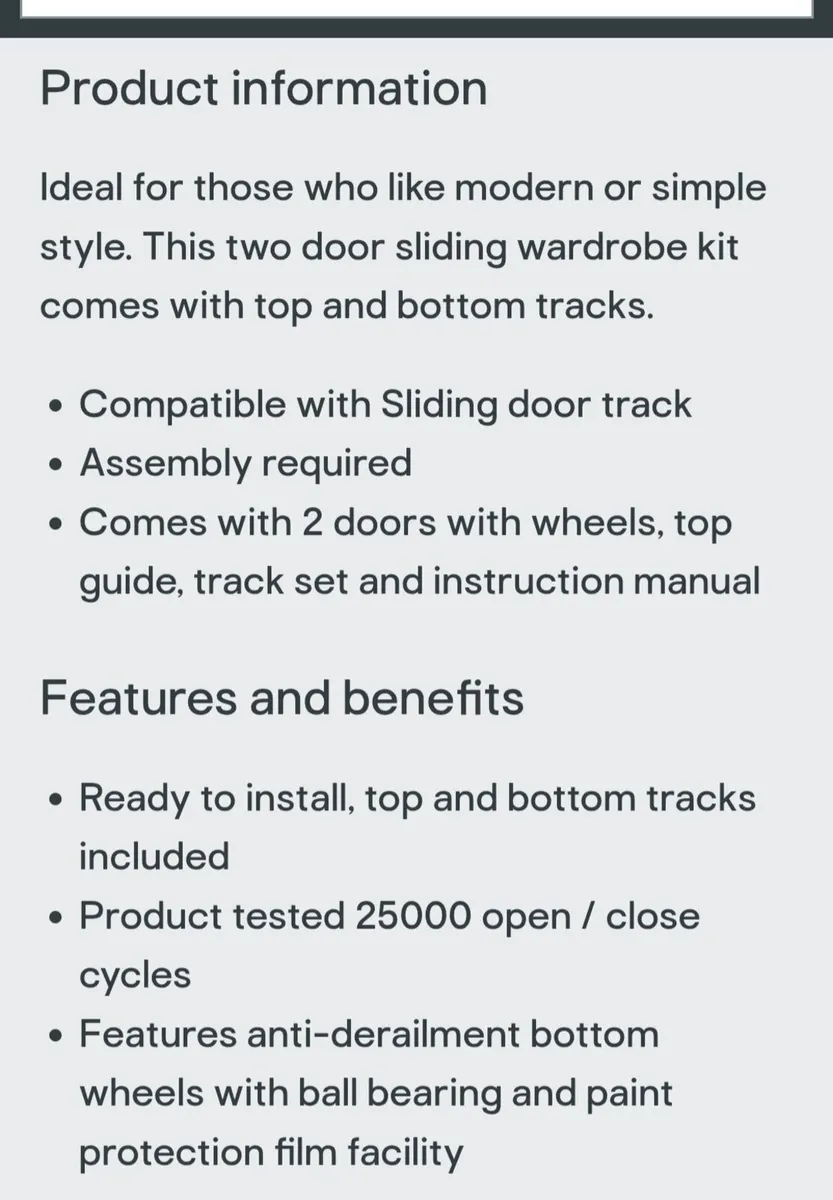 Set of  Mirror sliding double doors  ( white ) kit - Image 3