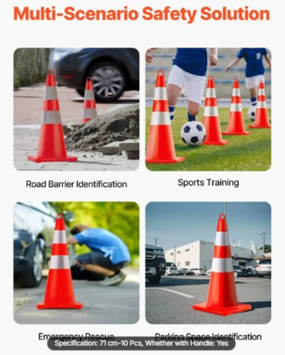 Safety Cones, 10PCS 28" Traffic Cones, PVC Orange - Image 3