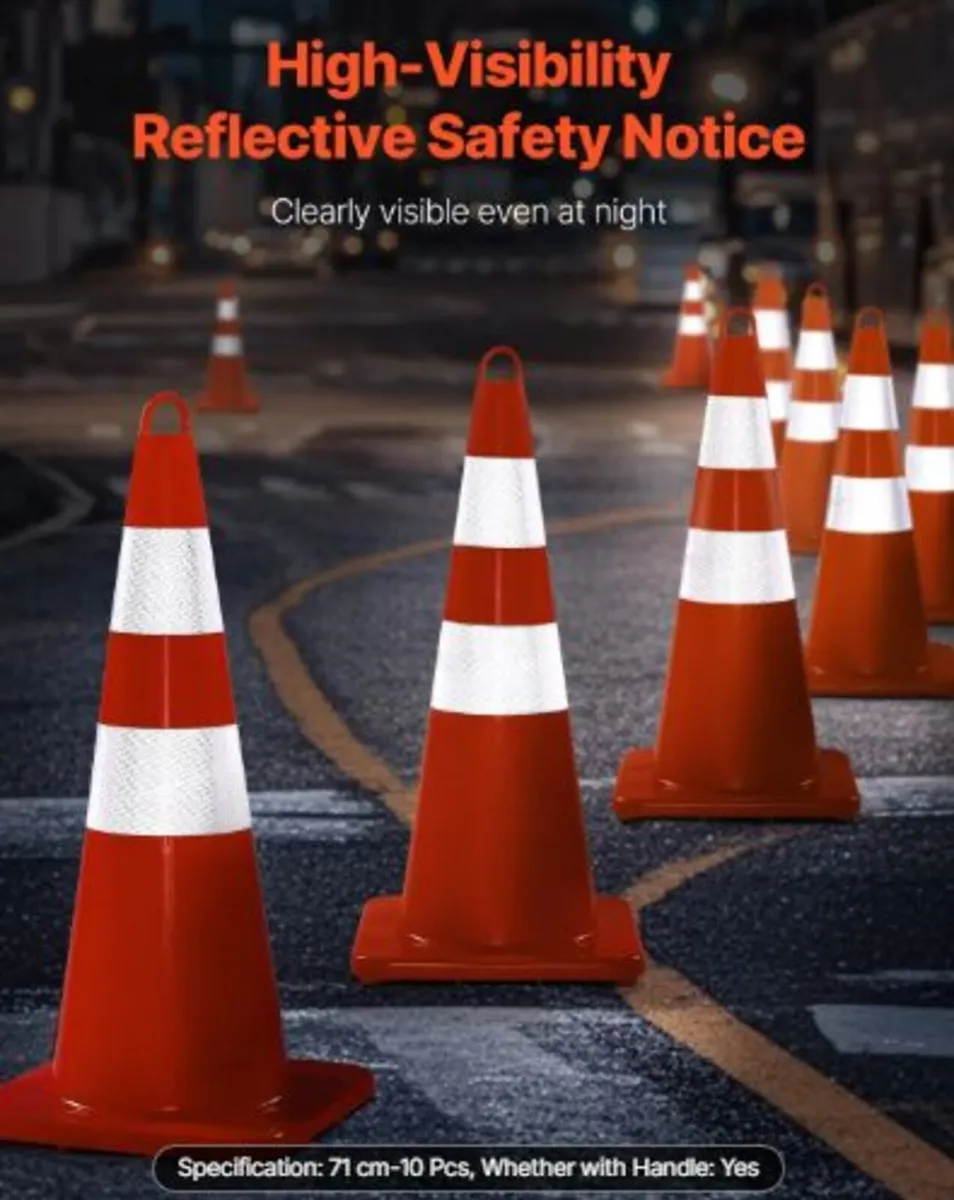 Safety Cones, 10PCS 28" Traffic Cones, PVC Orange - Image 4
