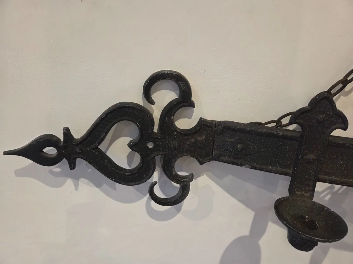 Vintage Wrought Iron Five-Light Hanging Candelabra - Image 3