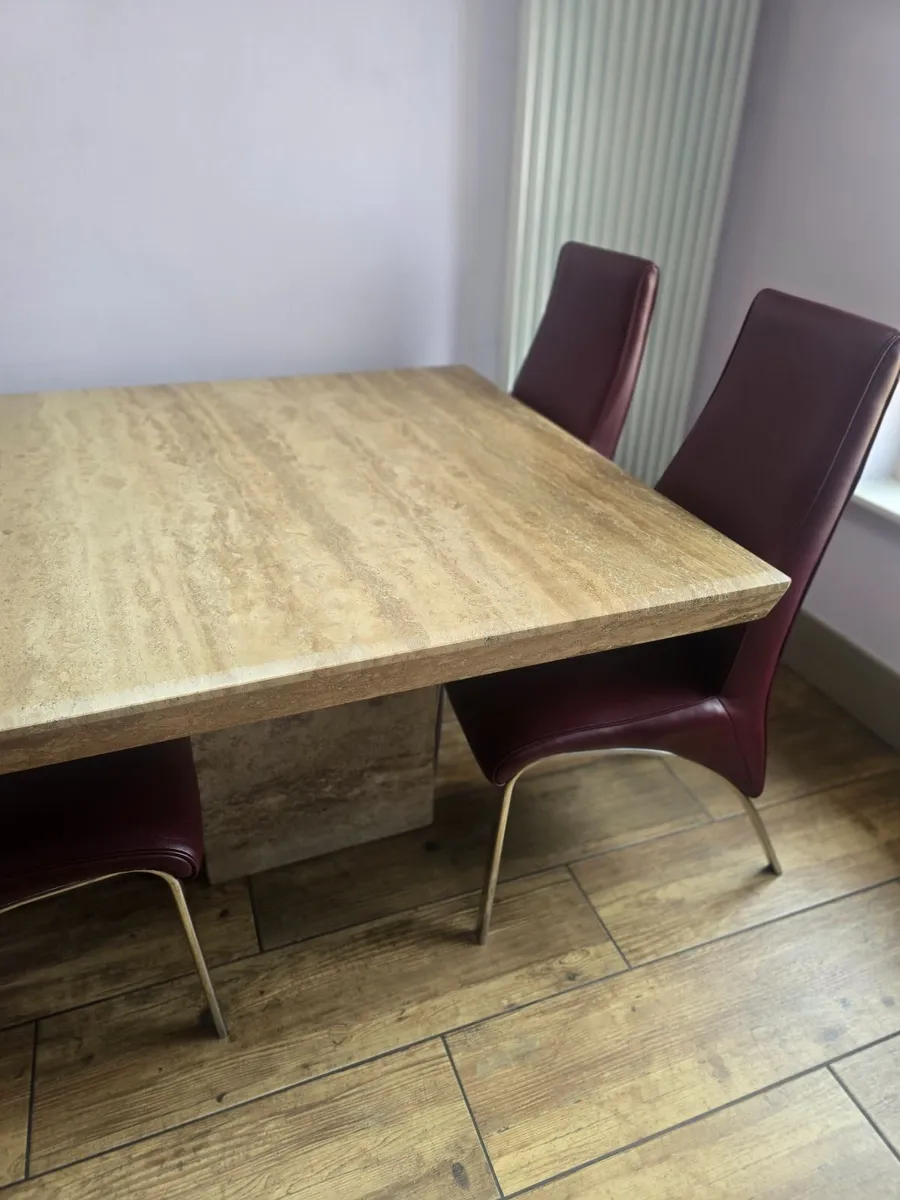 Marble square table 4 leather chairs - Image 1