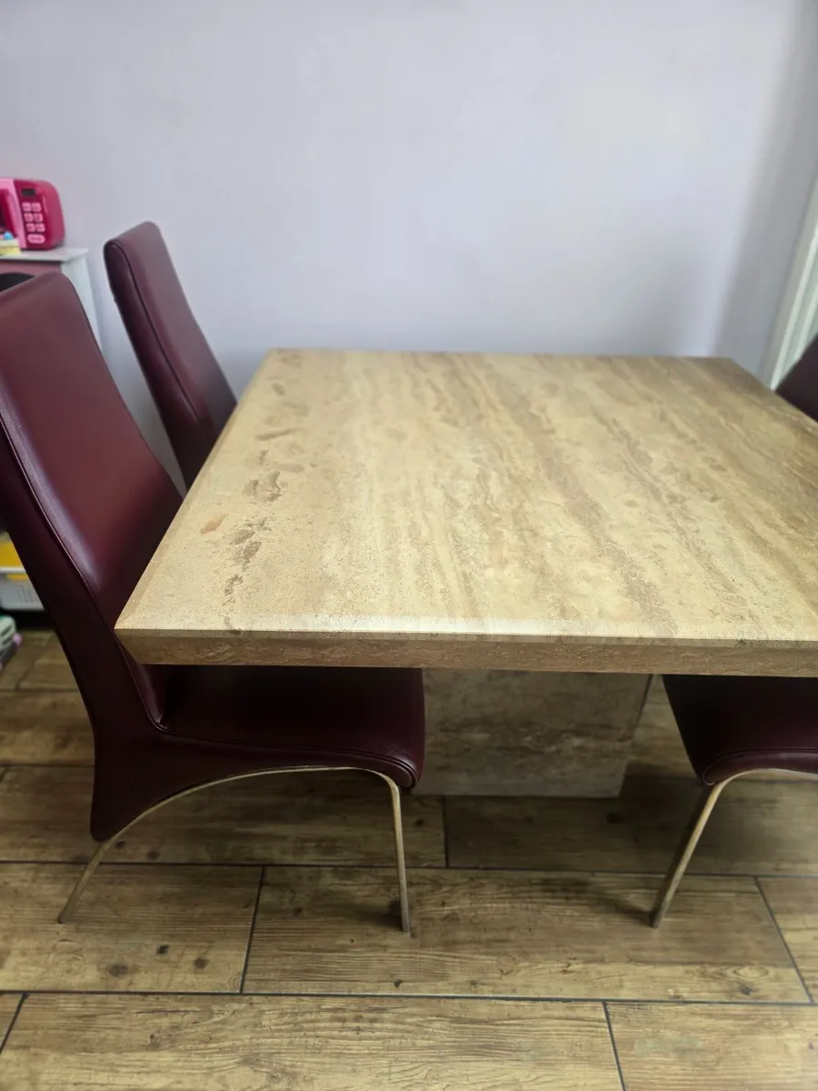 Marble square table 4 leather chairs - Image 2