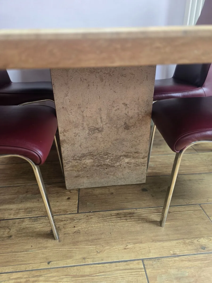 Marble square table 4 leather chairs - Image 3