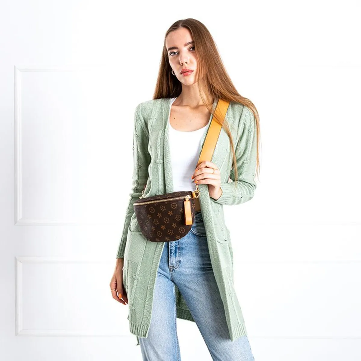 Brown patterned kidney bag - Image 4