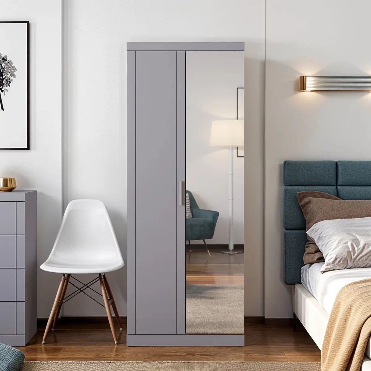 2 Door wardrobe with mirror - Image 1