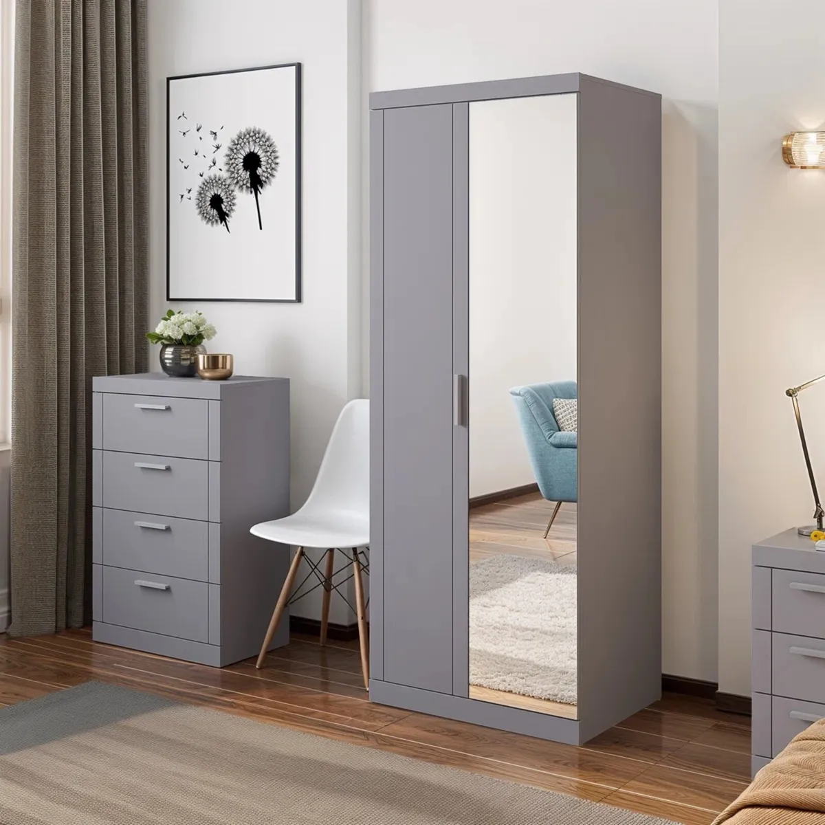 2 Door wardrobe with mirror - Image 3