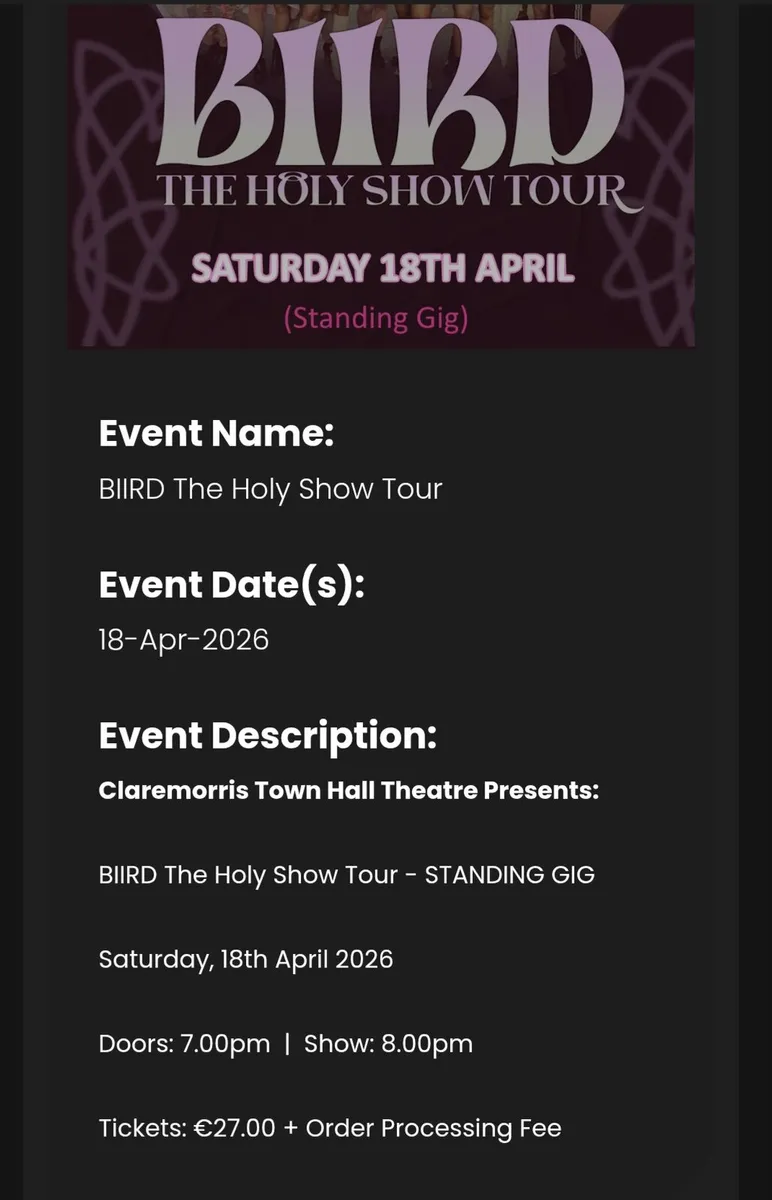 2 Tickets to BIIRD Claremorris - Image 2