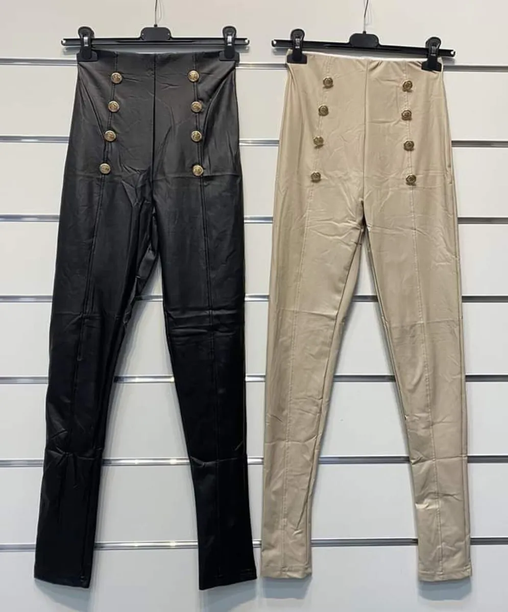 High Waist PU Leggings buttons - Image 4