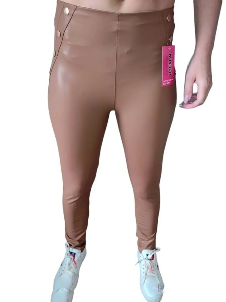 High Waist PU Leggings buttons - Image 2
