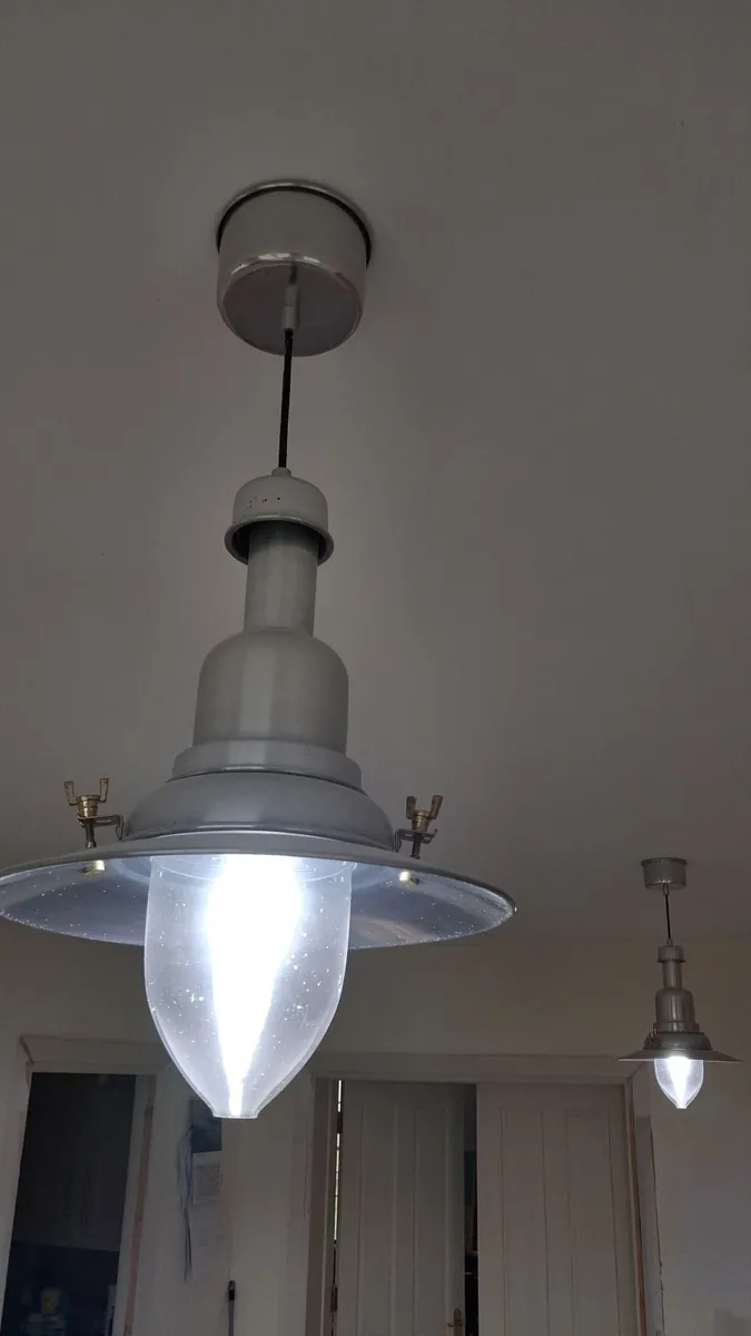 2 x large silver pendant lights - Image 1