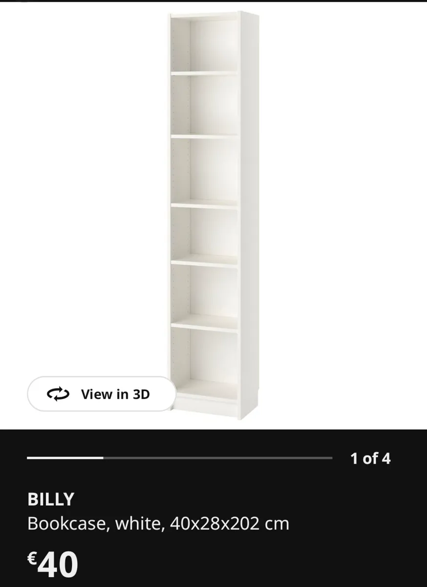 2x IKEA BILLY shelves– White – Adjustable Shelv - Image 1