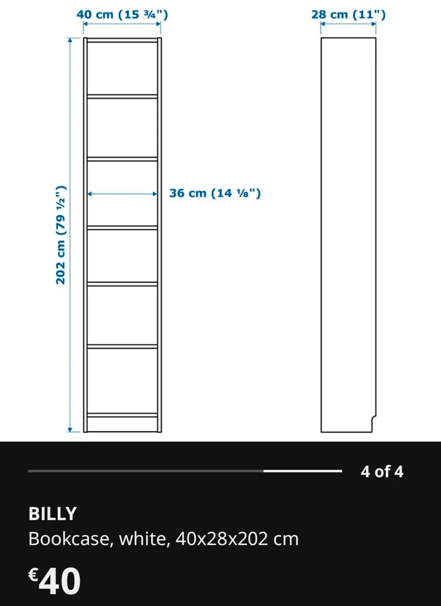2x IKEA BILLY shelves– White – Adjustable Shelv - Image 2