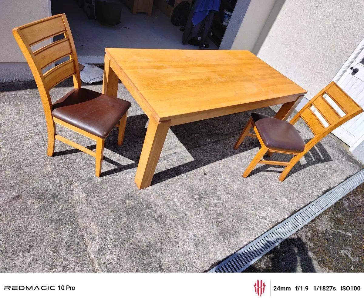 Solid Oak Table & Chairs - Image 1