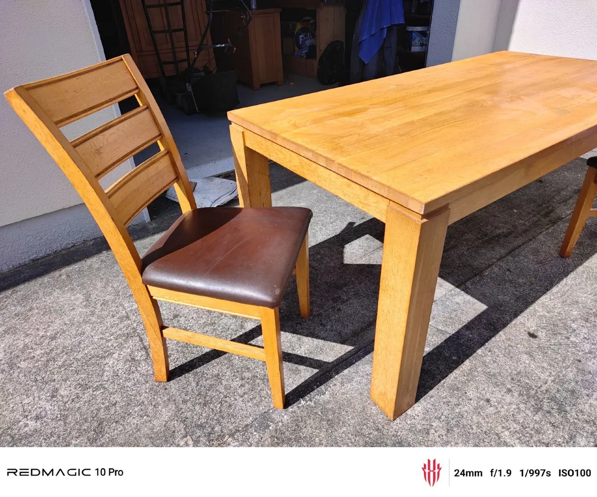 Solid Oak Table & Chairs - Image 2