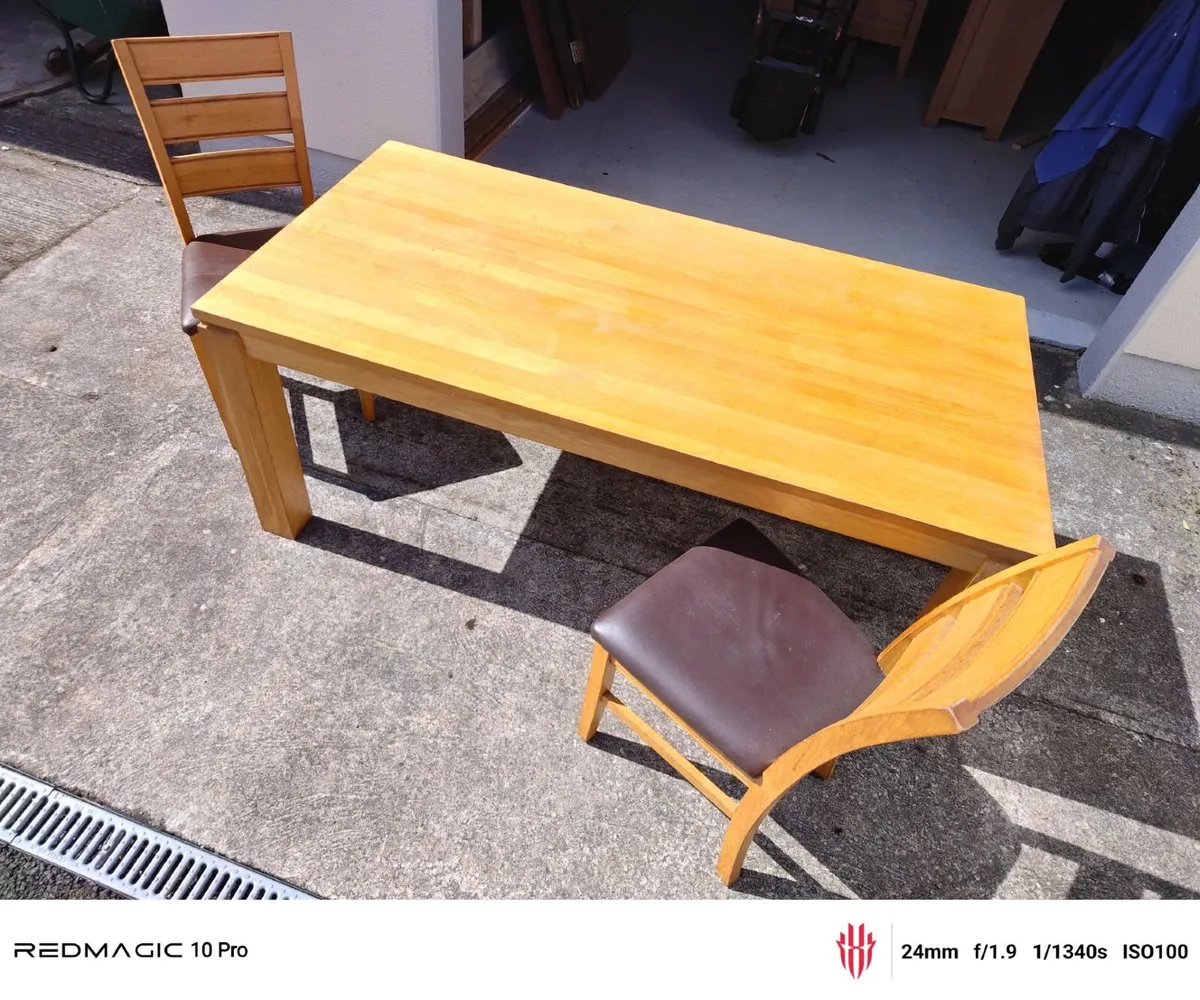 Solid Oak Table & Chairs - Image 3