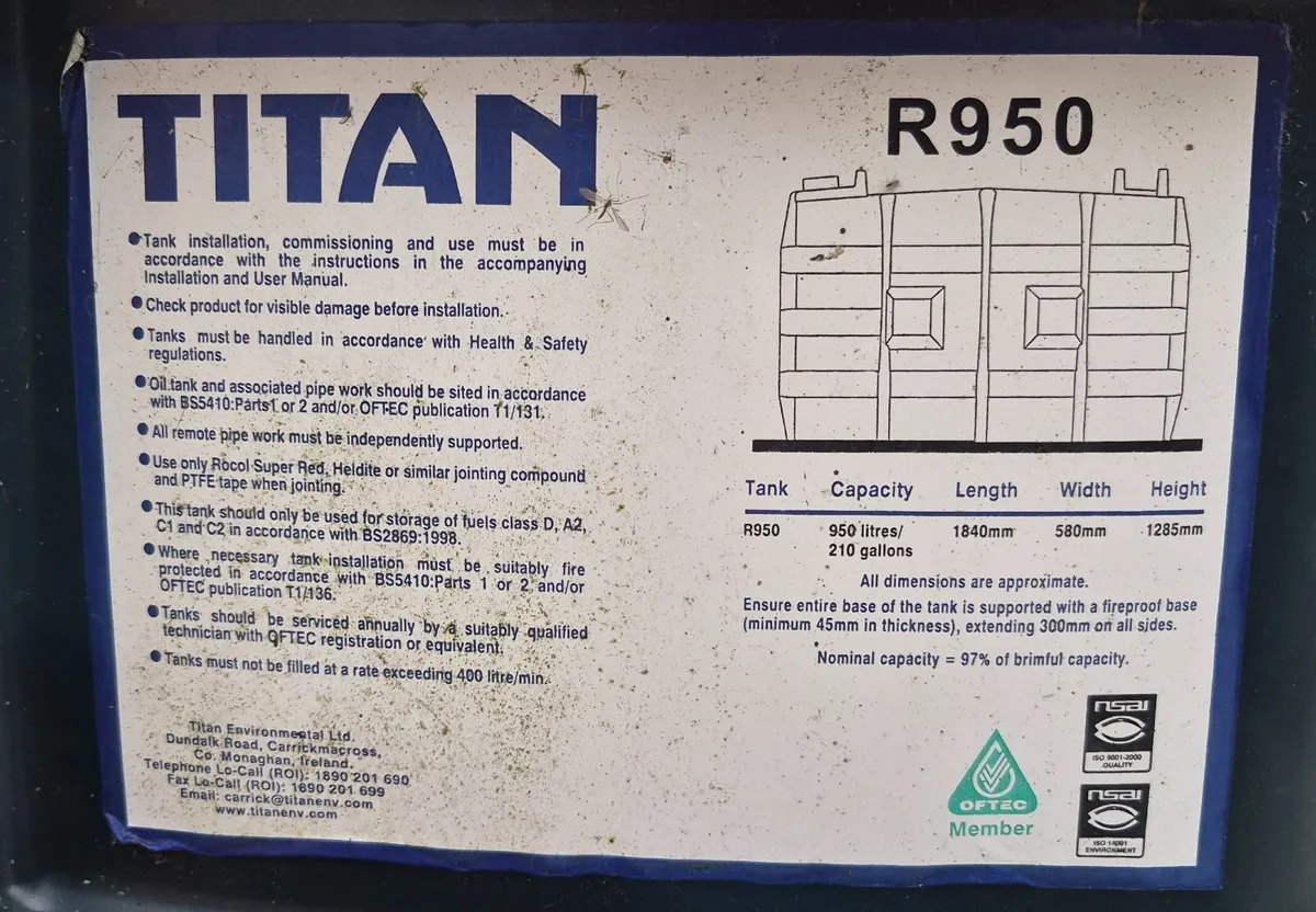 Oil tank - 950 litres - Titan - Image 2
