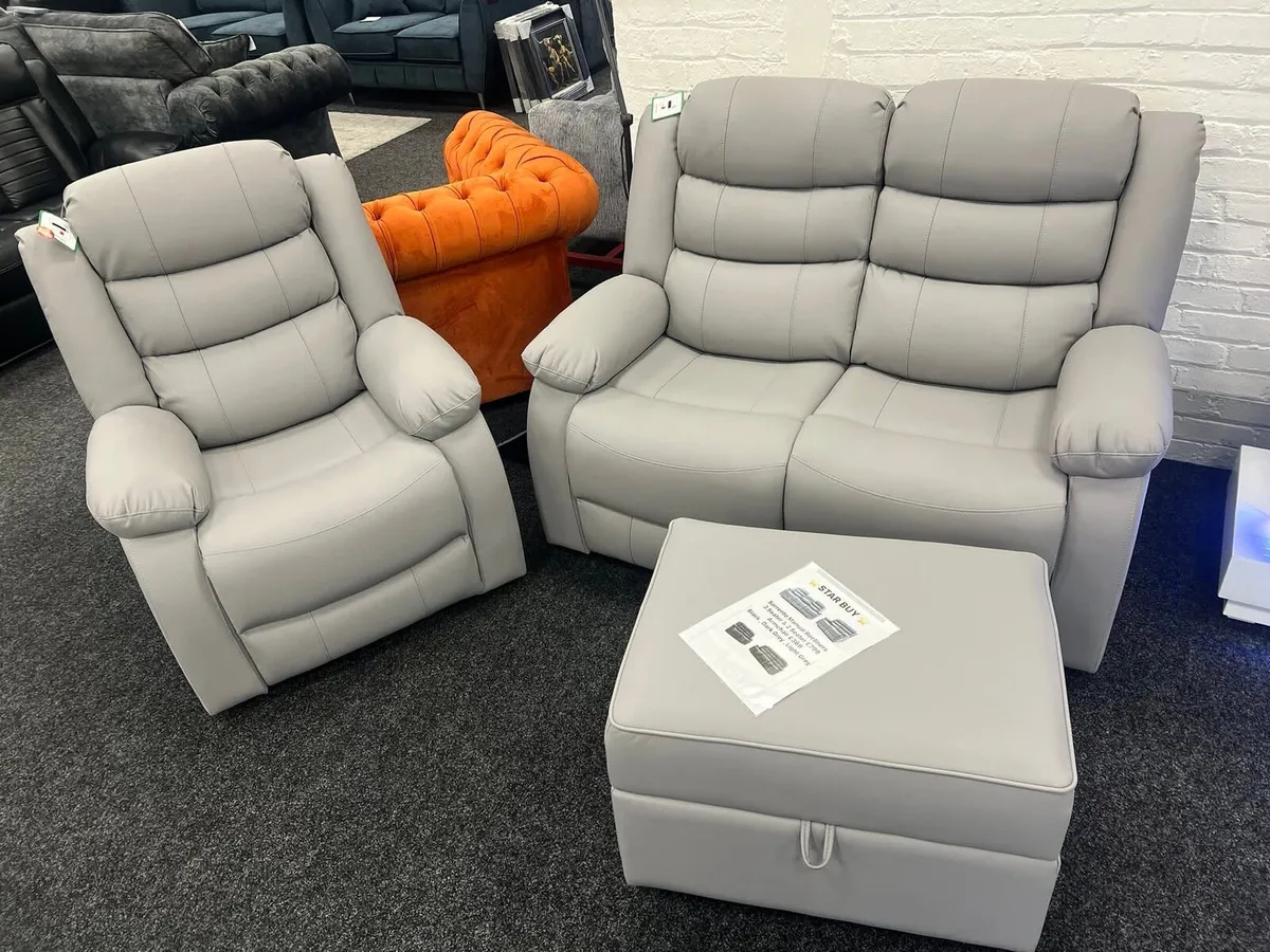 Light Grey Leather Recliner Sofa Sets - Image 3