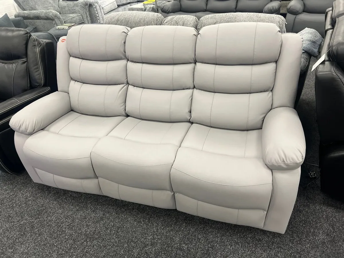 Light Grey Leather Recliner Sofa Sets - Image 1