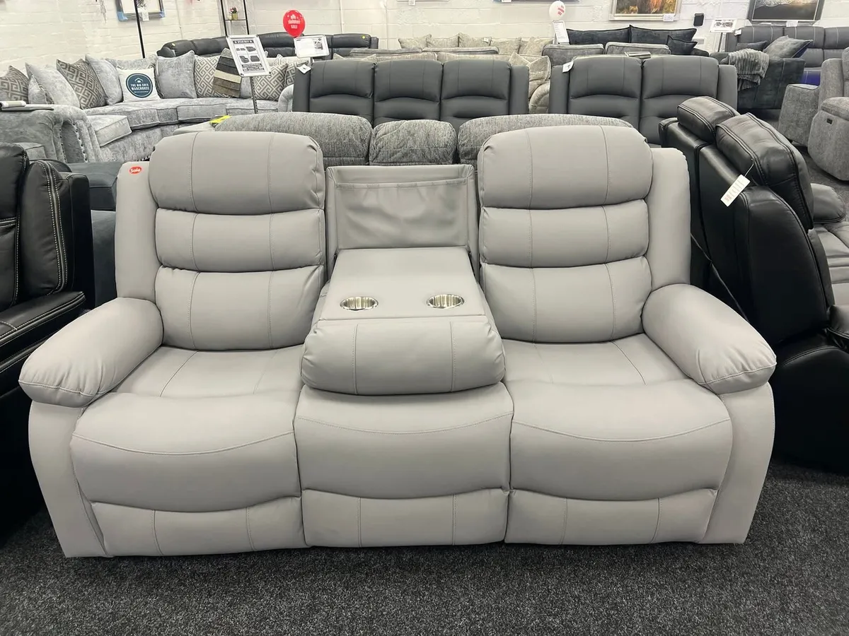 Light Grey Leather Recliner Sofa Sets - Image 2