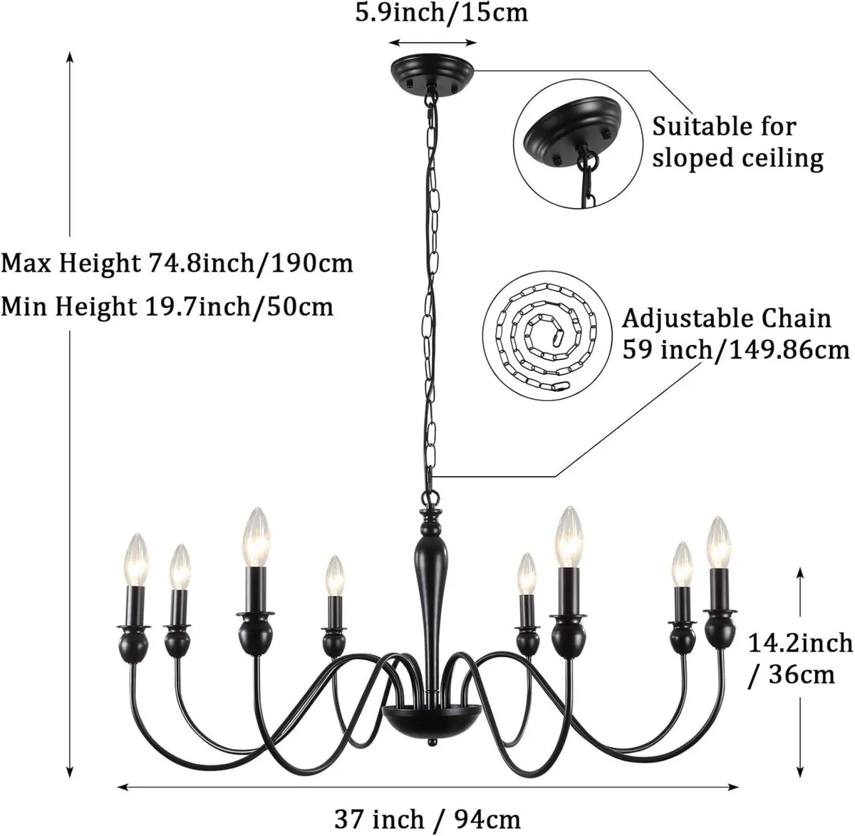 Black Chandelier 8-Light Farmhouse Chandeliers - Image 3
