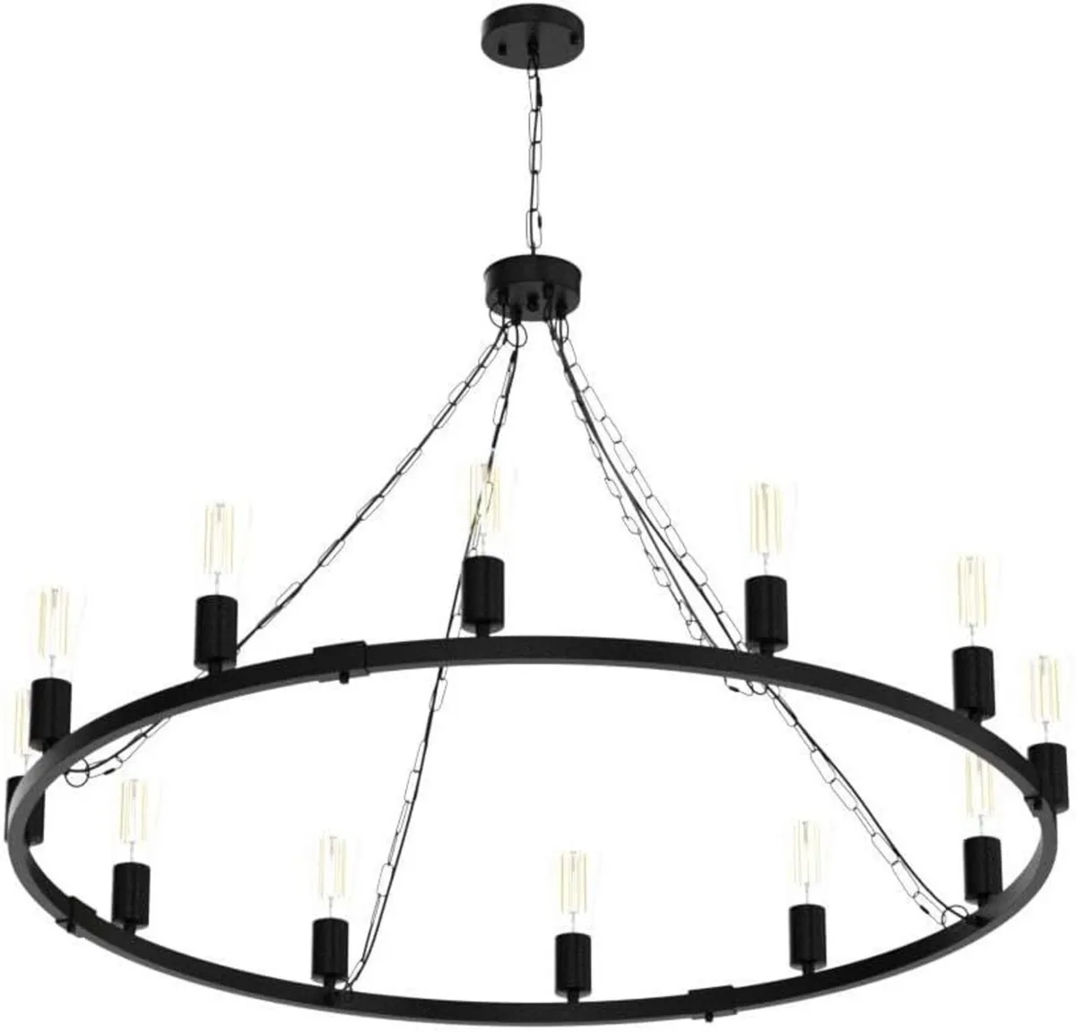Rustic Chandelier 12-Light Wagon Wheel Black - Image 4