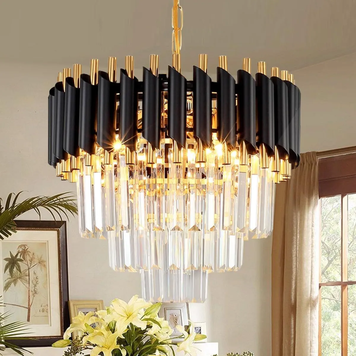 Black and Gold Crystal Chandelier Pendant Light - Image 1