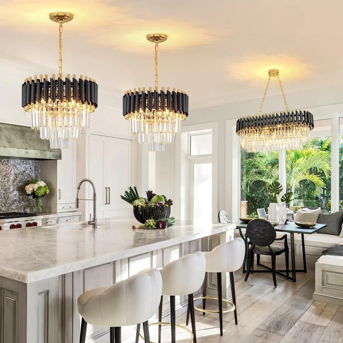 Black and Gold Crystal Chandelier Pendant Light - Image 3