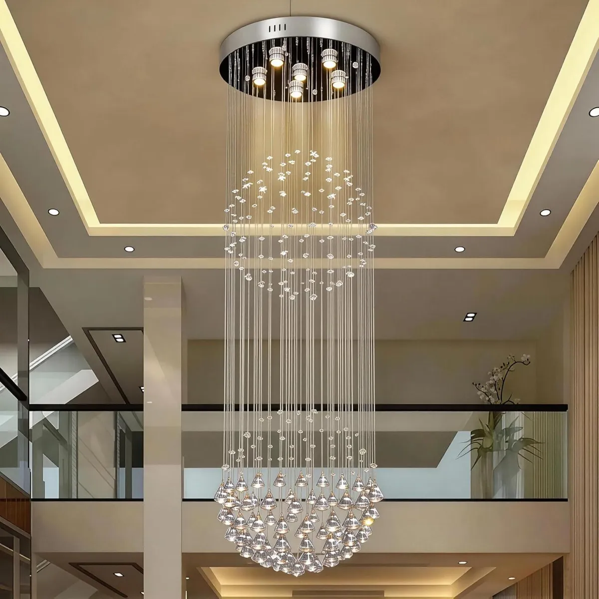 Long Drop Raindrop Crystal Chandelier 50 cm Wide - Image 1