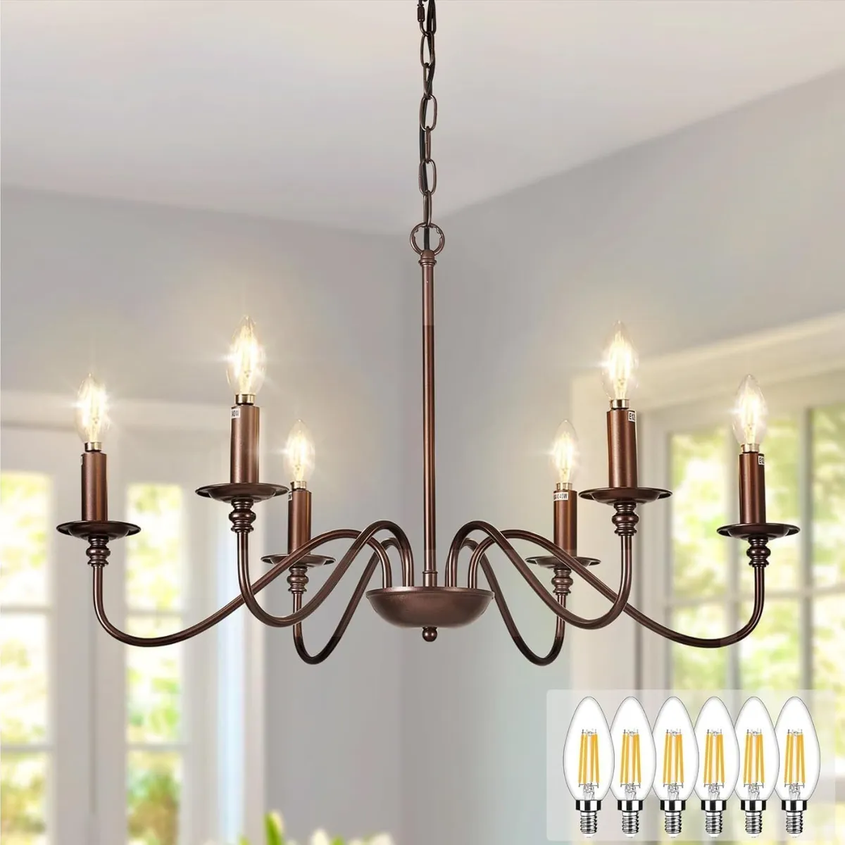 Brown Chandelier Light Fixture: 6-Light Modern - Image 1